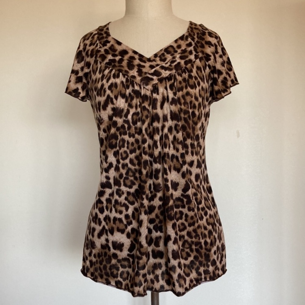 Perseption Concept leopard print v neck raglan sleeve knit top S
